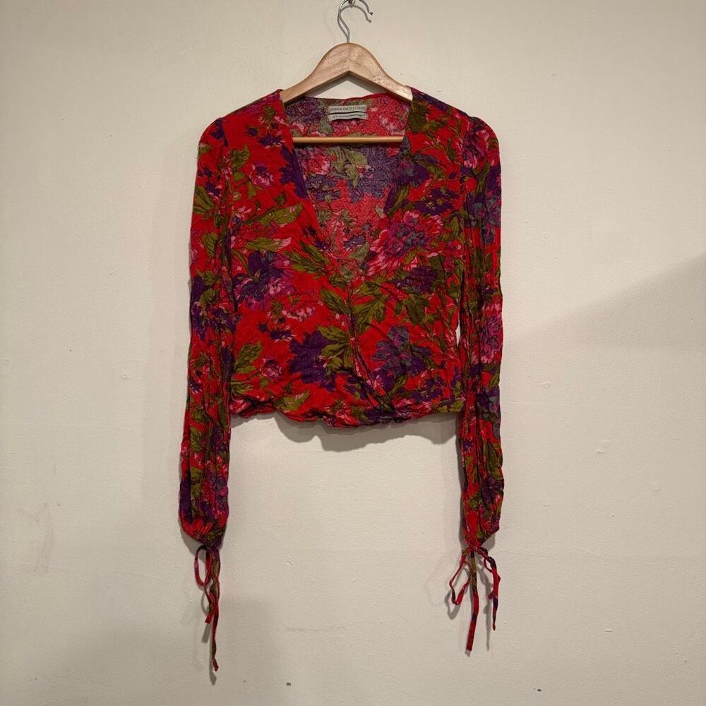 Urban Outfitters Georgie Surplice Blouse Floral Pink Size Small - Picture 4 of 8